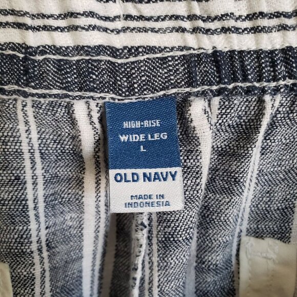 Old Navy Linen Blend High-Rise Wide Leg Pants Striped Size Large Beachy Coastal - Picture 2 of 10